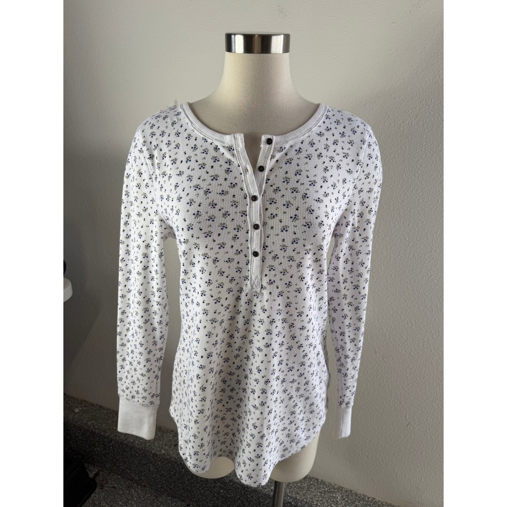 NEW Lucky Brand Womens Large Floral Thermal Waffle Knit Henley Top Long Sleeve